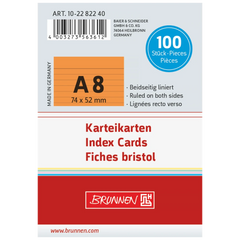 Karteikarten | 74×52 mm, A8, liniert, orange, 100 Stück