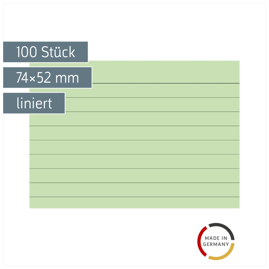 Karteikarten | 74×52 mm, A8, liniert, grün, 100 Stück