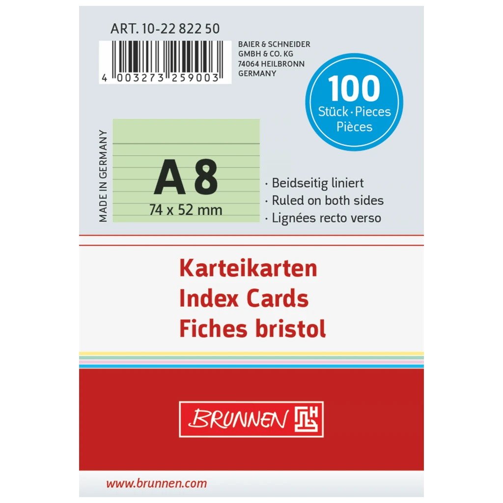Karteikarten | 74×52 mm, A8, liniert, grün, 100 Stück