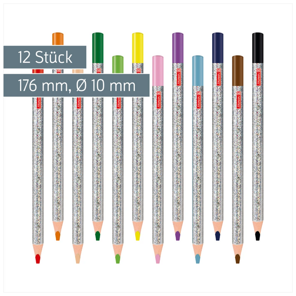 Dicke-Buntstifte-Set Happy Hippie | Dreikantform, silber irisierend, 12 Stück
