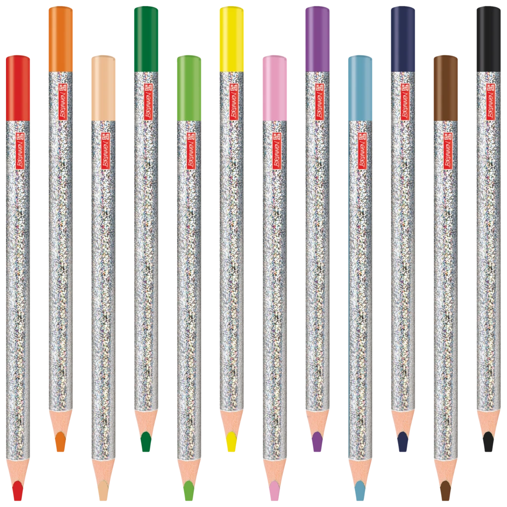 Dicke-Buntstifte-Set Happy Hippie | Dreikantform, silber irisierend, 12 Stück