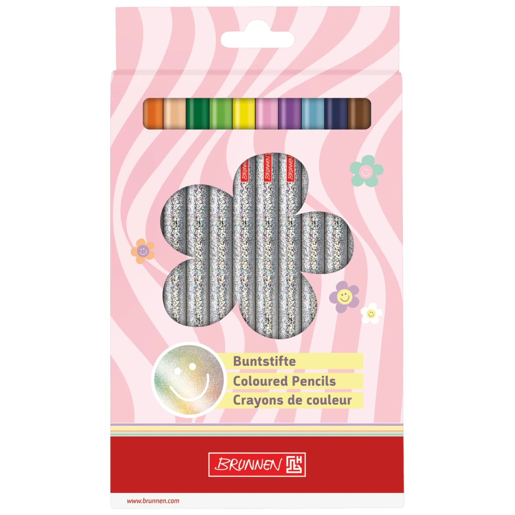 Dicke-Buntstifte-Set Happy Hippie | Dreikantform, silber irisierend, 12 Stück