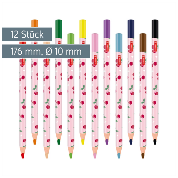Dicke-Buntstifte-Set Fruity Love | Dreikantform, rosa/rot, 12 Stück
