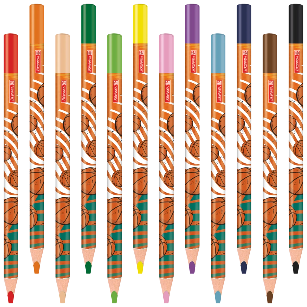 Dicke-Buntstifte-Set Sporty Animals | Dreikantform, orange/mehrfarbig, 12 Stück