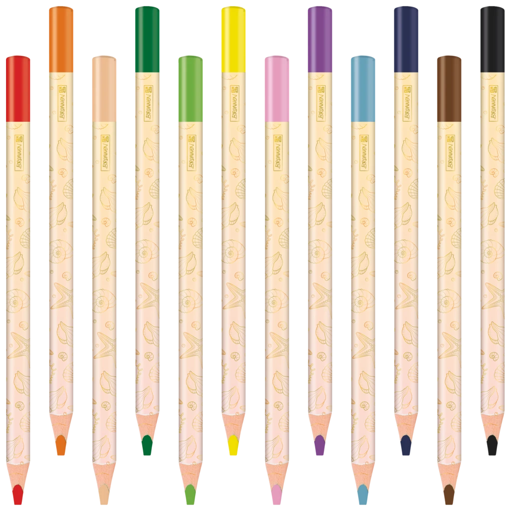 Dicke-Buntstifte-Set Sunny Ocean | Dreikantform, gold/mehrfarbig, pastell, 12 Stück