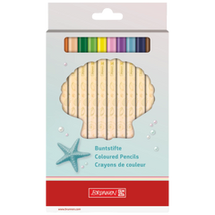 Dicke-Buntstifte-Set Sunny Ocean | Dreikantform, gold/mehrfarbig, pastell, 12 Stück