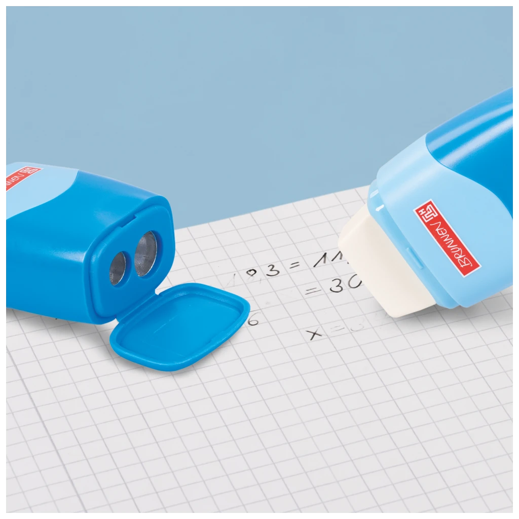Dosenspitzer mit Radiergummi Colour Code 2 in 1 | azur