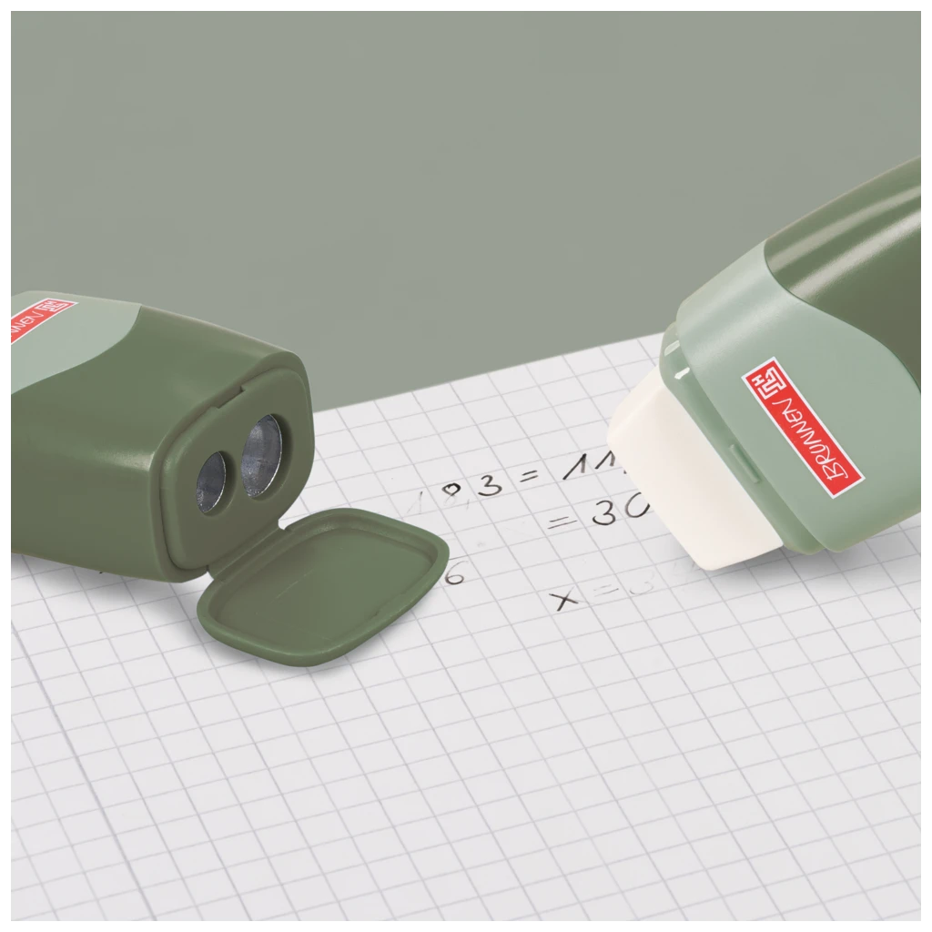 Dosenspitzer mit Radiergummi Colour Code 2 in 1 | olive