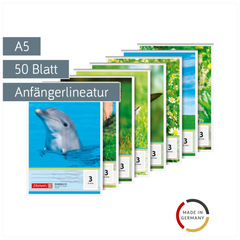 Schulblock gelocht | A5, Lineatur 3, 50 Blatt, sortiert