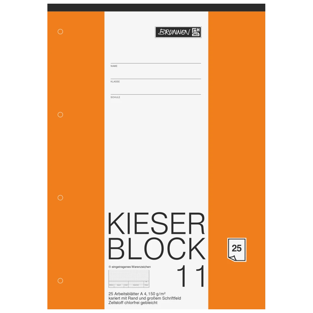 KIESER-Zeichenblock gelocht | A4, kariert, 25 Blatt, weiß