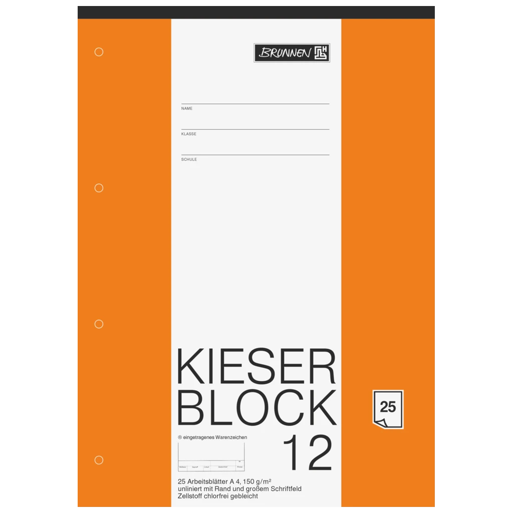 KIESER-Zeichenblock gelocht | A4, unliniert, 25 Blatt, weiß