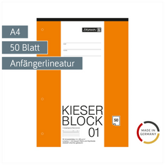 KIESER-Block gelocht | A4, Lineatur 1, 50 Blatt, mehrfarbig