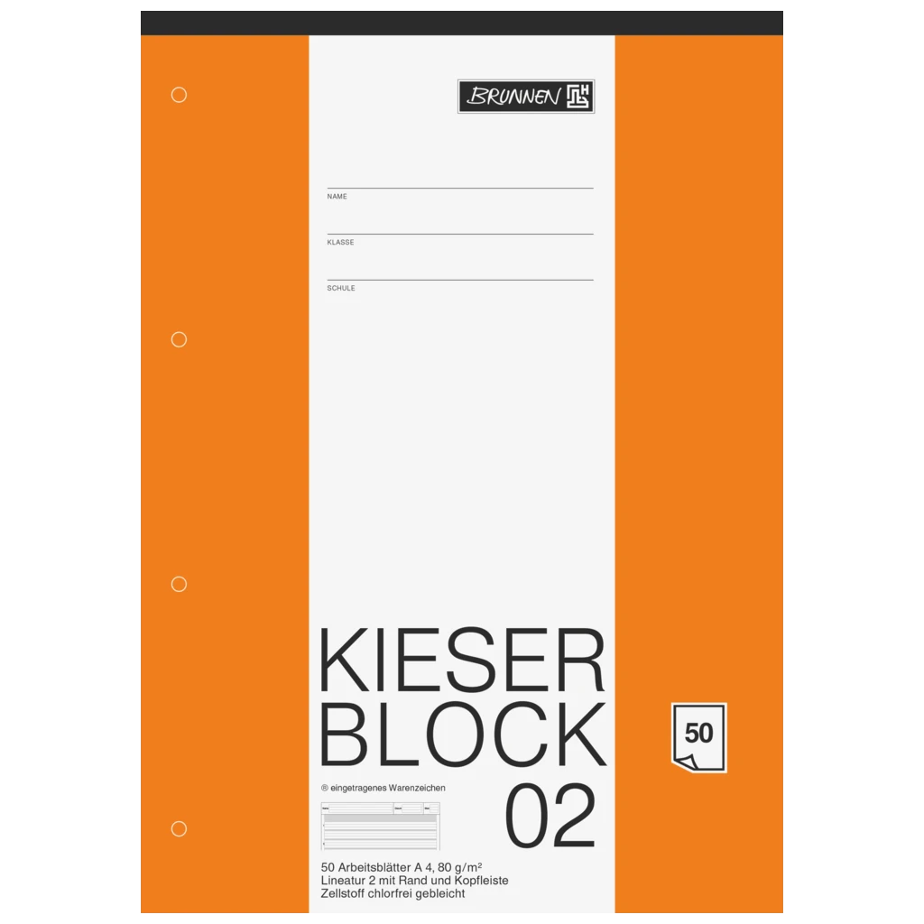 KIESER-Block gelocht | A4, Lineatur 2, 50 Blatt, mehrfarbig