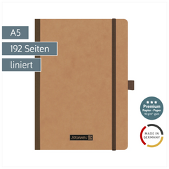 Notizbuch Premium FACT!plus Kladde | A5, liniert, Gummizugverschluss, braun