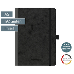 Notizbuch Premium FACT!plus Kladde | A5, liniert, Gummizugverschluss, schwarz
