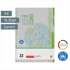 Schulheft Recycling | A4, Lineatur 22, 16 Blatt, grün/grau