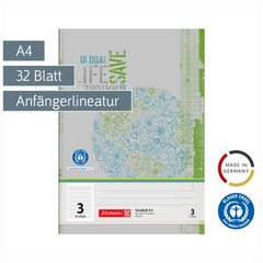 Schulheft Recycling | A4, Lineatur 3, 32 Blatt, grün/grau
