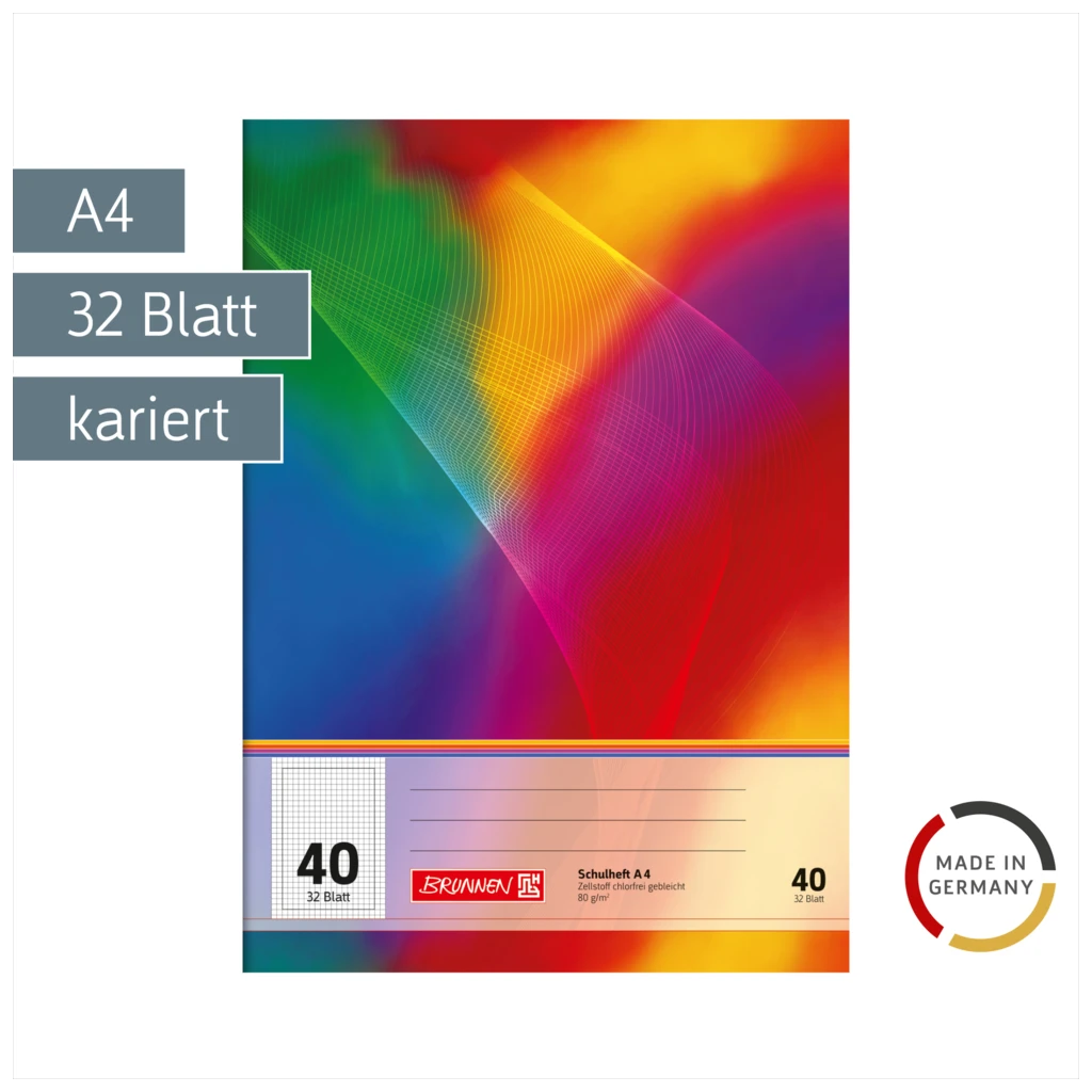 Schulheft | A4, Lineatur 40, 32 Blatt, mehrfarbig
