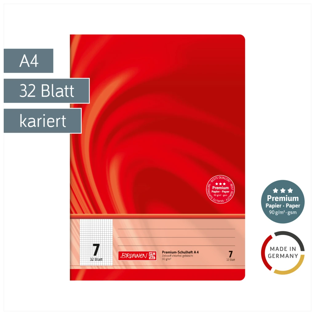 Schulheft Premium Vivendi | A4, Lineatur 7, 32 Blatt, rot