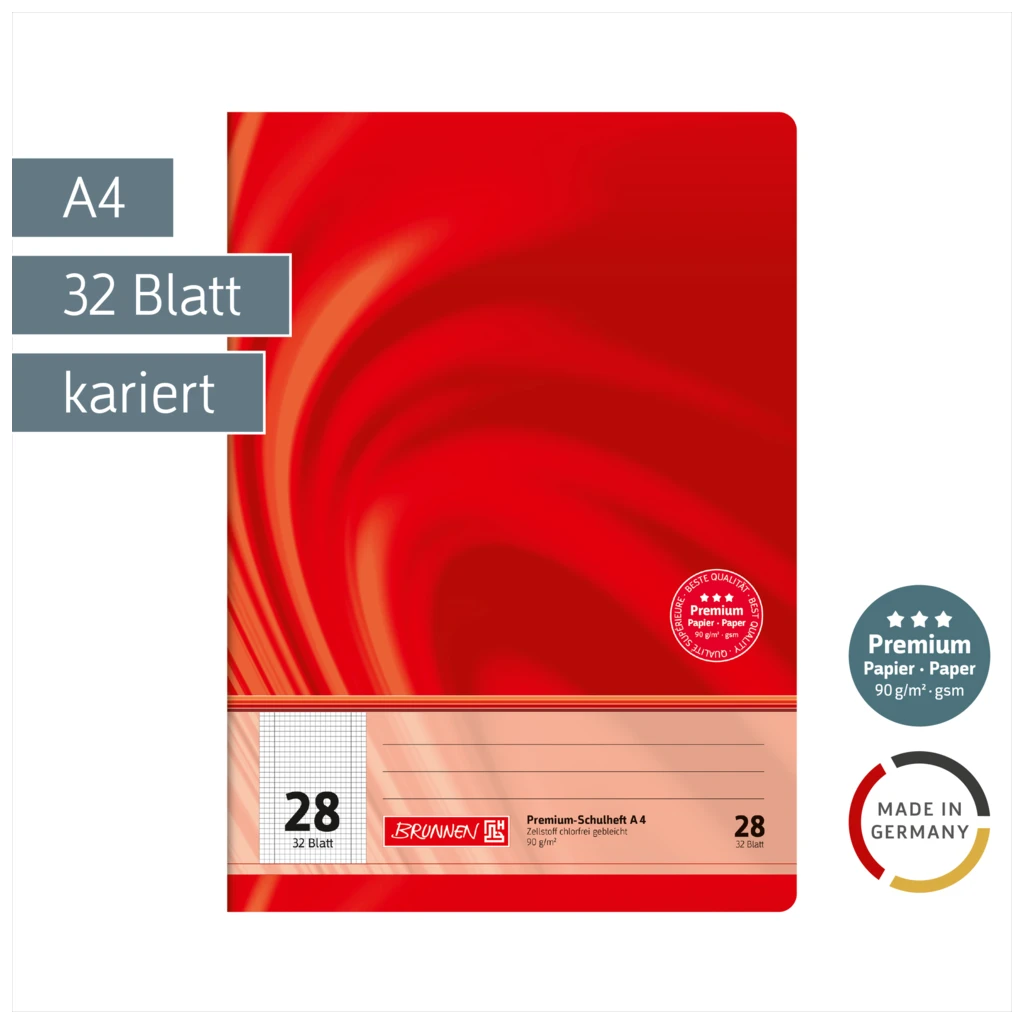 Schulheft Premium Vivendi | A4, Lineatur 28, 32 Blatt, rot
