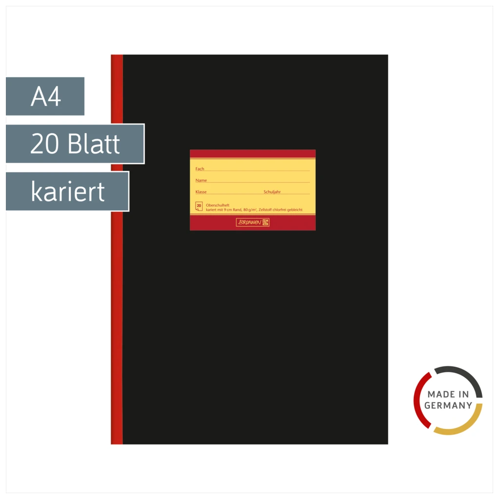 Oberschulheft | A4, Lineatur 26A, 20 Blatt, schwarz