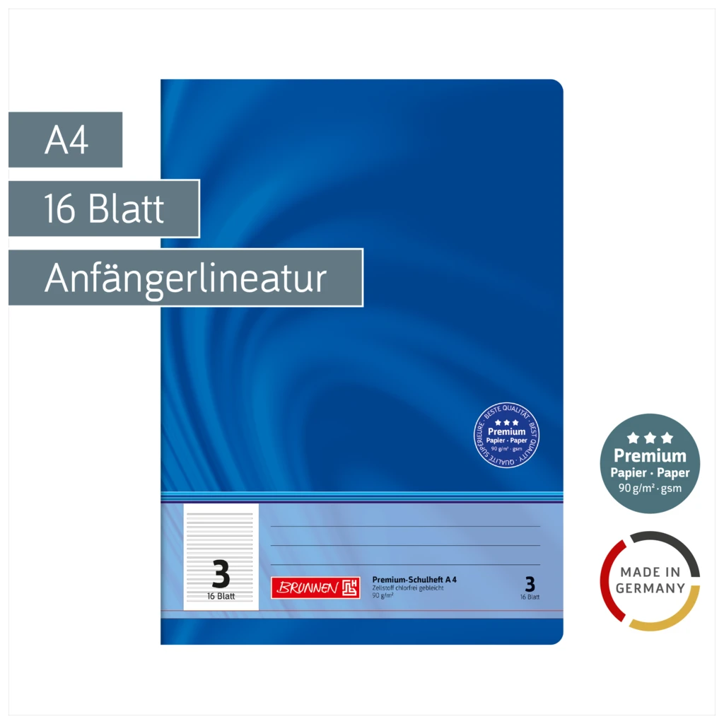 Schulheft Premium Vivendi | A4, Lineatur 3, 16 Blatt, blau