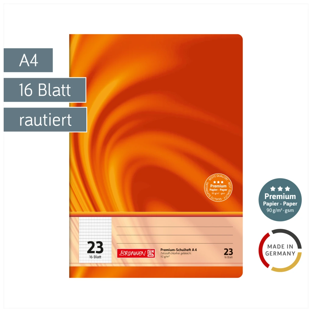 Schulheft Premium Vivendi | A4, Lineatur 23, 16 Blatt, orange