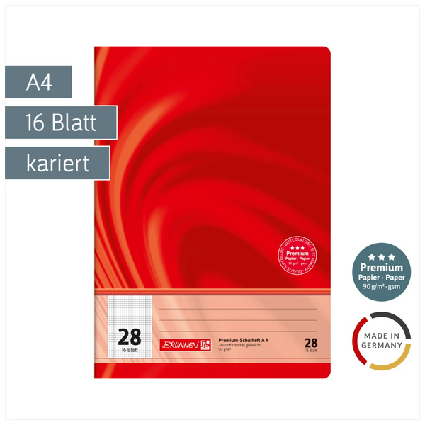 Schulheft Premium Vivendi | A4, Lineatur 28, 16 Blatt, rot