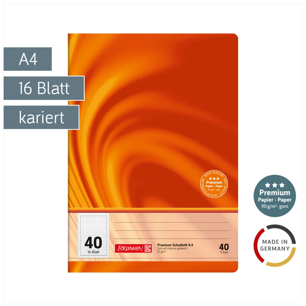 Schulheft Premium Vivendi | A4, Lineatur 40, 16 Blatt, orange