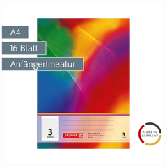 Schulheft | A4, Lineatur 3, 16 Blatt, mehrfarbig