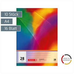 Schulhefte | A4, Lineatur 28, 16 Blatt, mehrfarbig, 10 Stück