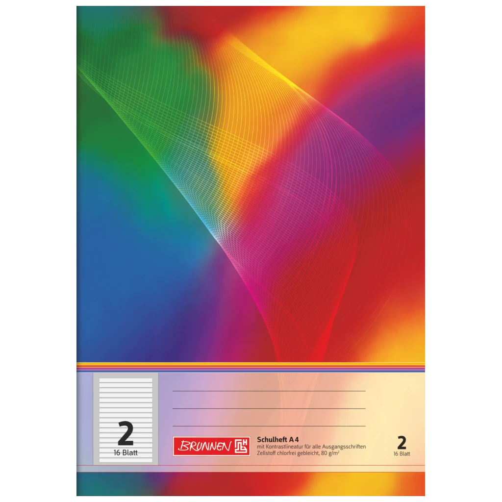 Schulheft | A4, Lineatur 2, 16 Blatt, mehrfarbig