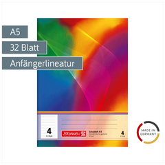 Schulheft | A5, Lineatur 4, 32 Blatt, mehrfarbig