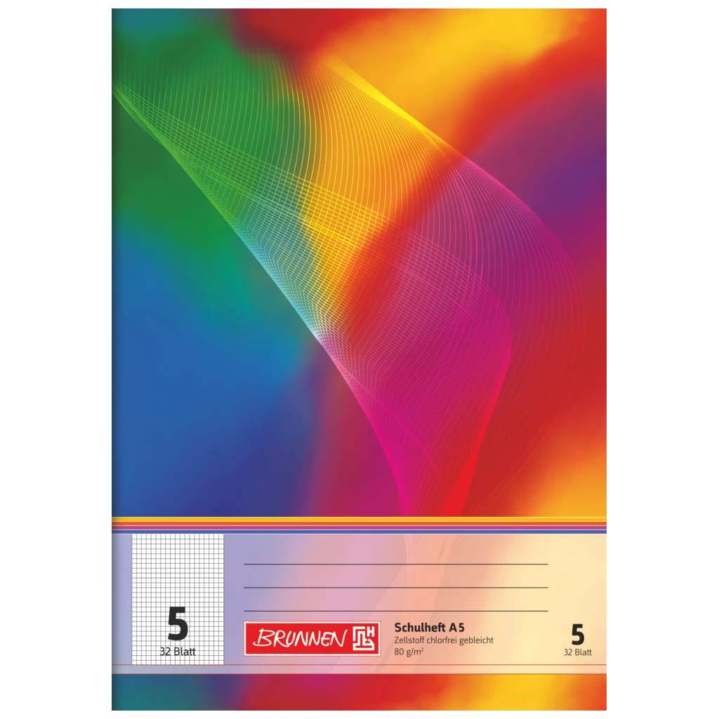 Schulheft | A5, Lineatur 5, 32 Blatt, mehrfarbig