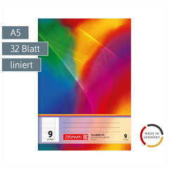 Schulheft | A5, Lineatur 9, 32 Blatt, mehrfarbig