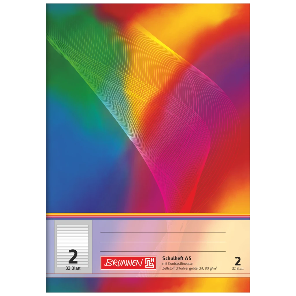 Schulheft | A5, Lineatur 2, 32 Blatt, mehrfarbig