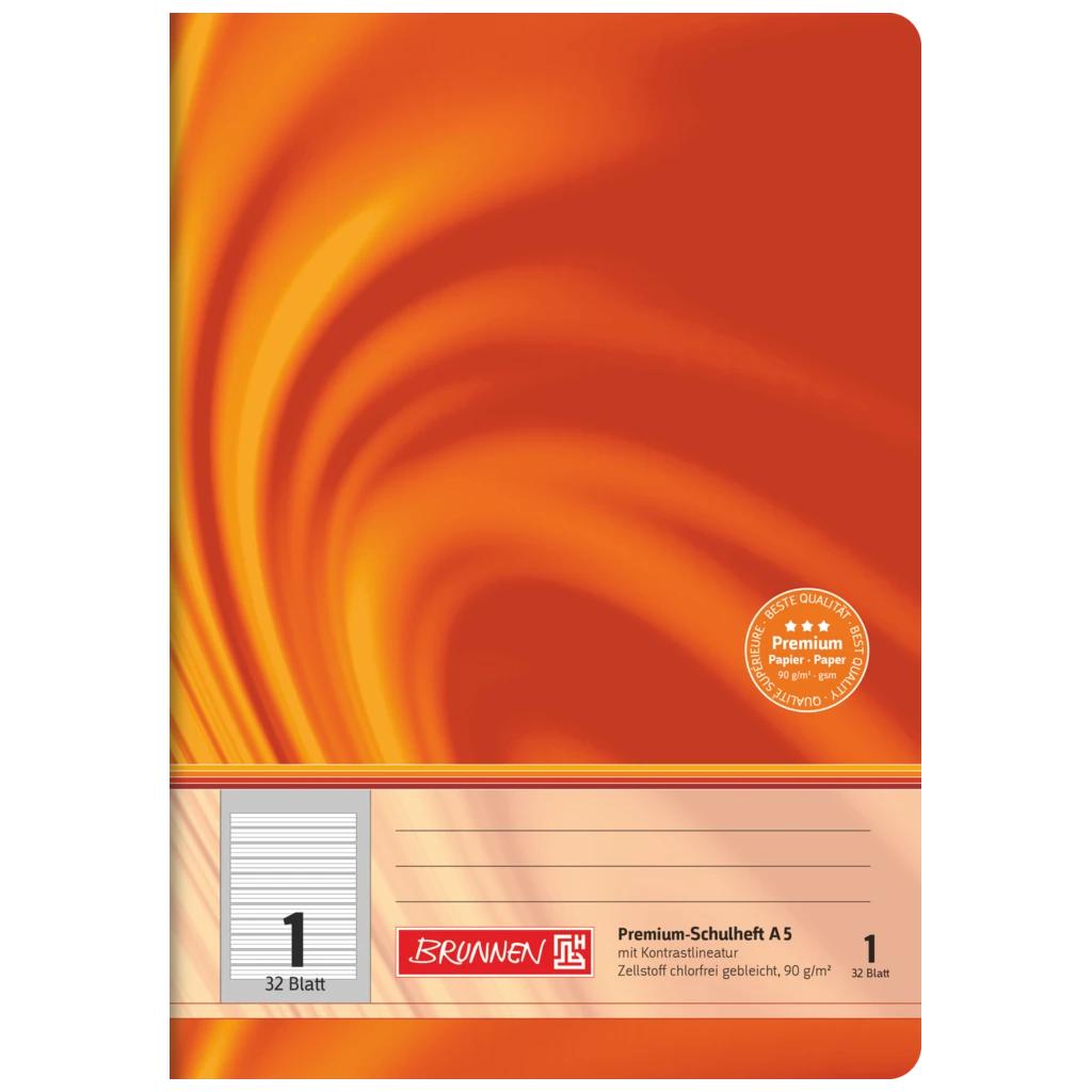 Schulheft Premium Vivendi | A5, Lineatur 1, 32 Blatt, orange