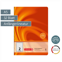 Schulheft Premium Vivendi | A5, Lineatur 2, 32 Blatt, orange