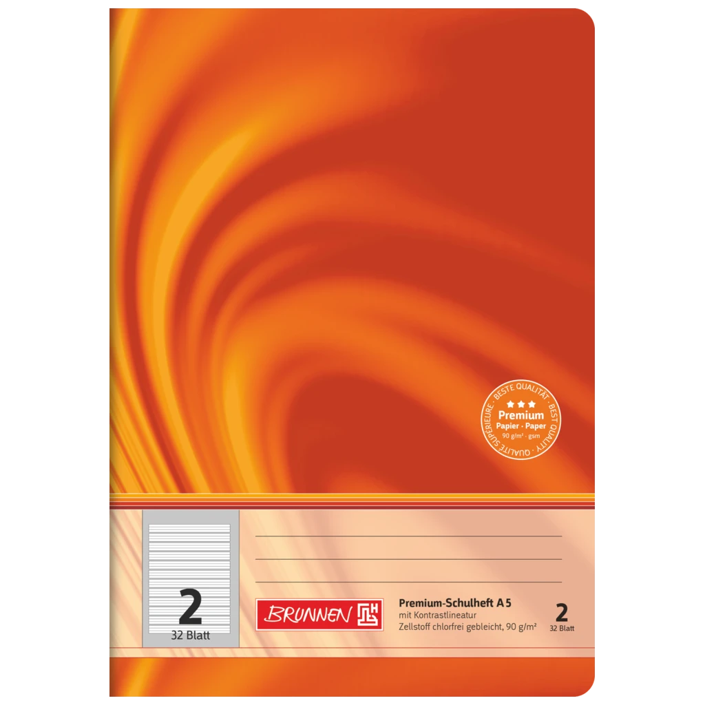 Schulheft Premium Vivendi | A5, Lineatur 2, 32 Blatt, orange
