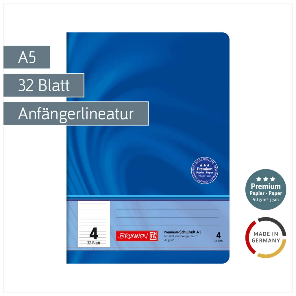 Schulheft Premium Vivendi | A5, Lineatur 4, 32 Blatt, blau
