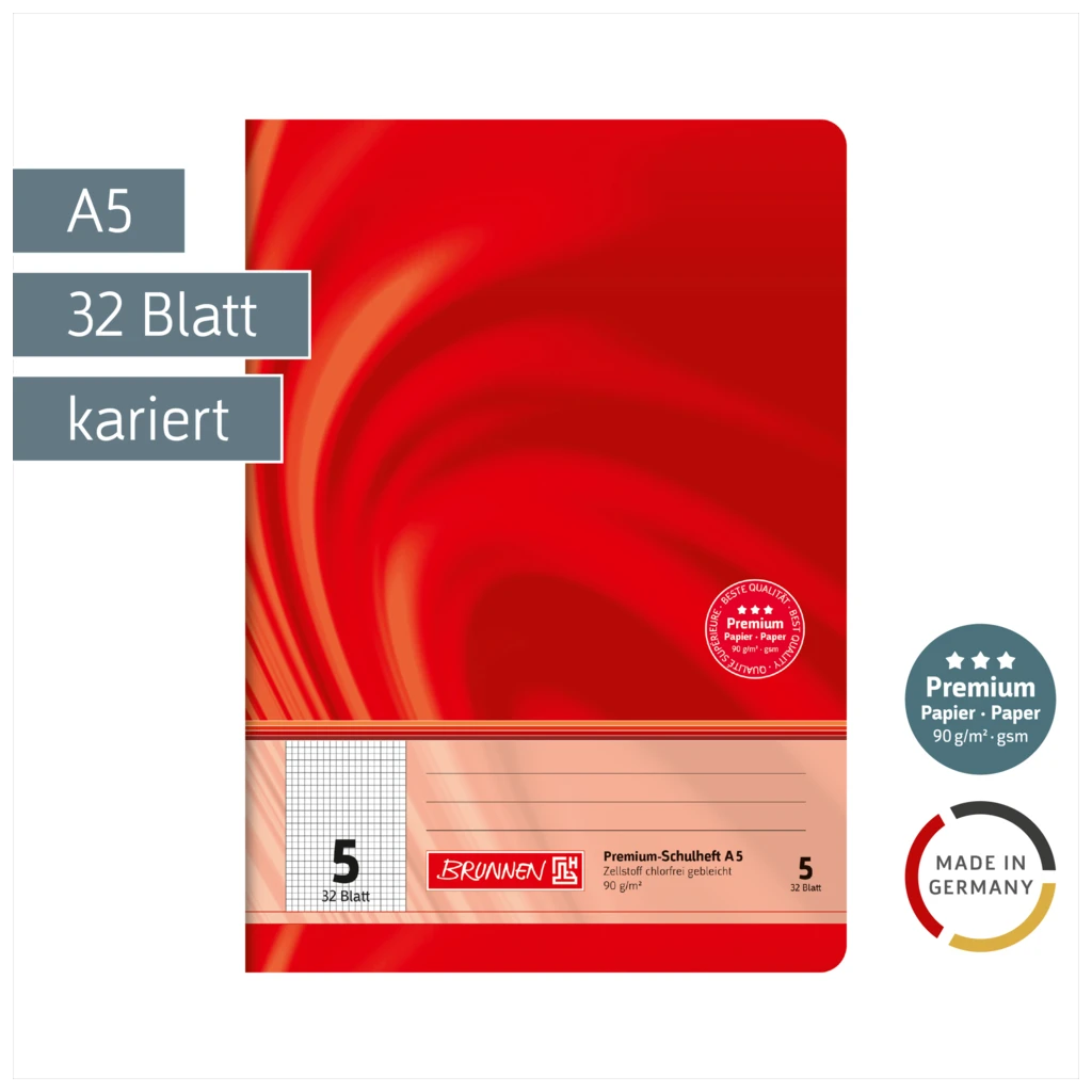 Schulheft Premium Vivendi | A5, Lineatur 5, 32 Blatt, rot