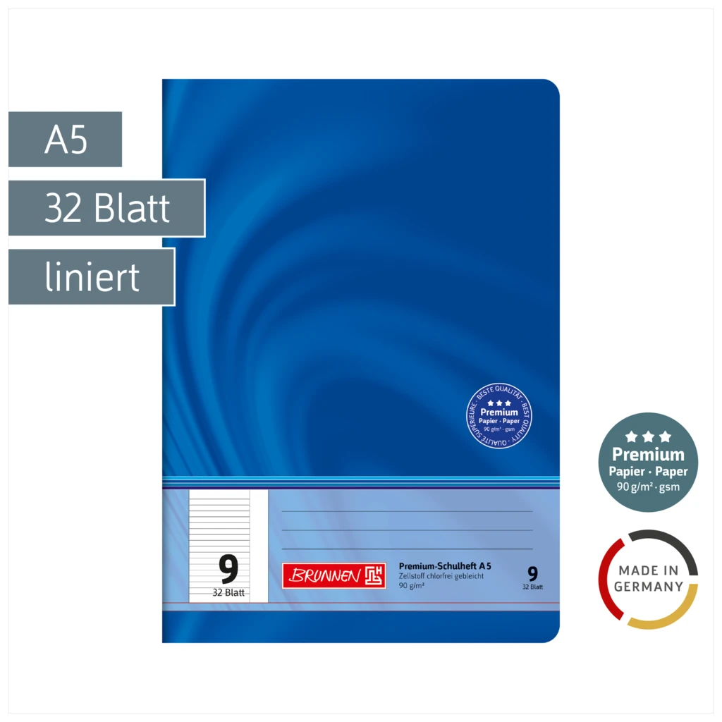 Schulheft Premium Vivendi | A5, Lineatur 9, 32 Blatt, blau