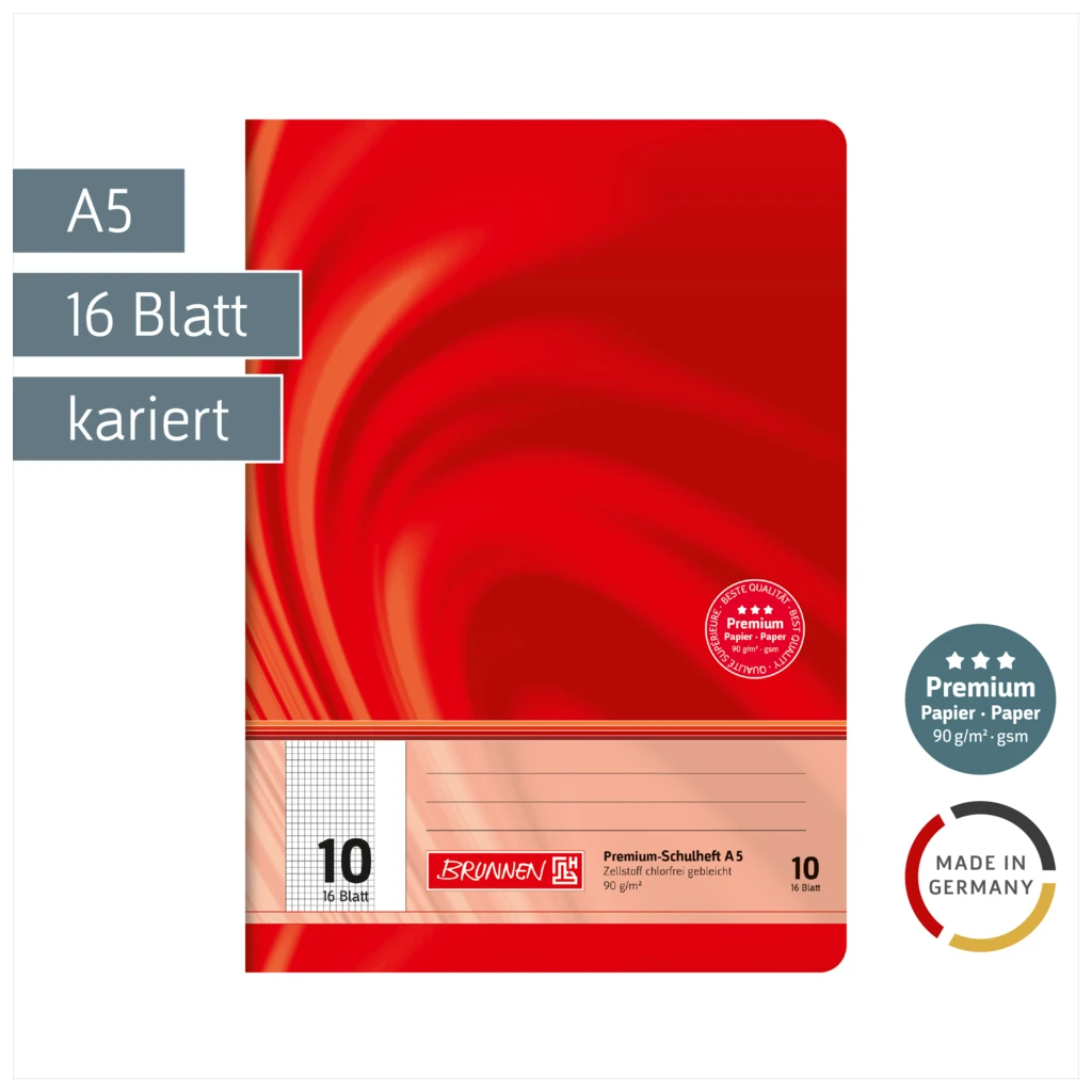 Schulheft Premium Vivendi | A5, Lineatur 10, 16 Blatt, rot