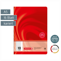 Schulheft Premium Vivendi | A5, Lineatur 10, 16 Blatt, rot