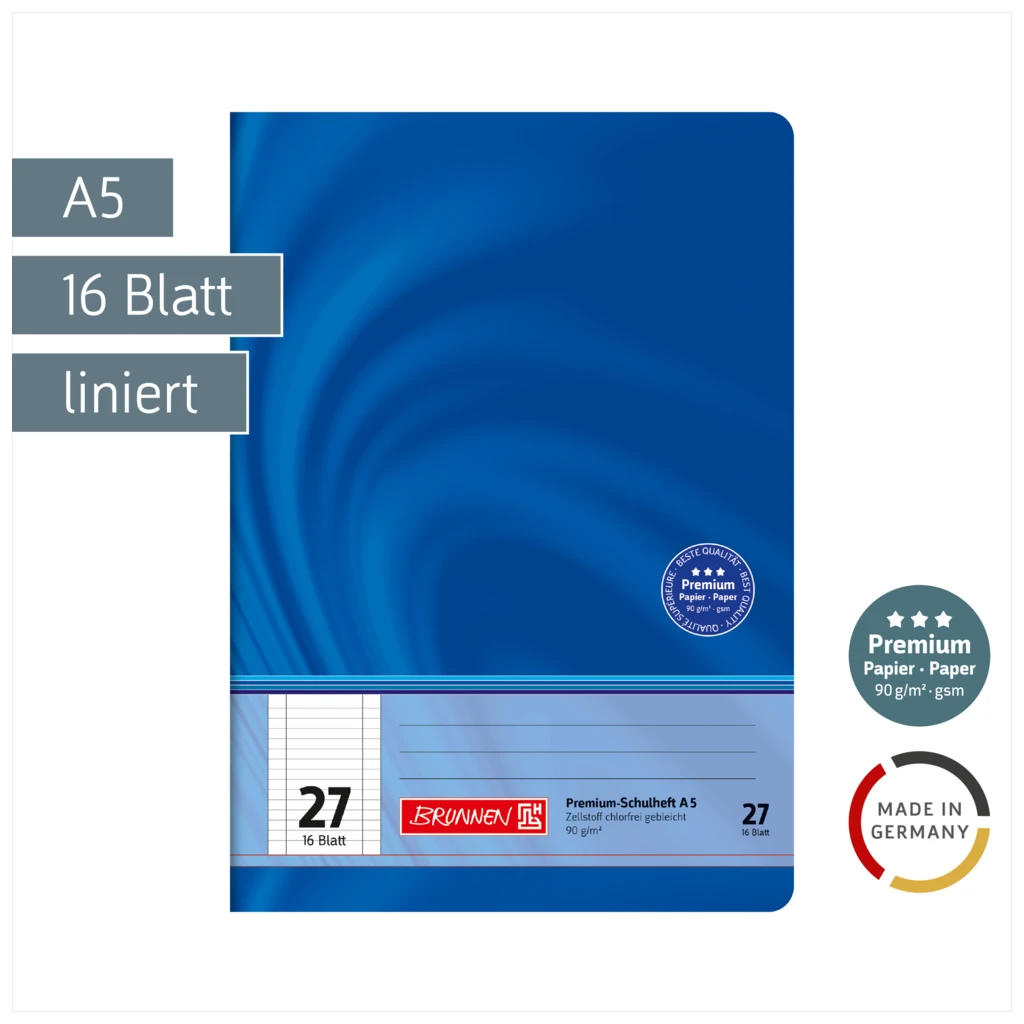 Schulheft Premium Vivendi | A5, Lineatur 27, 16 Blatt, blau