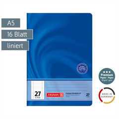 Schulheft Premium Vivendi | A5, Lineatur 27, 16 Blatt, blau
