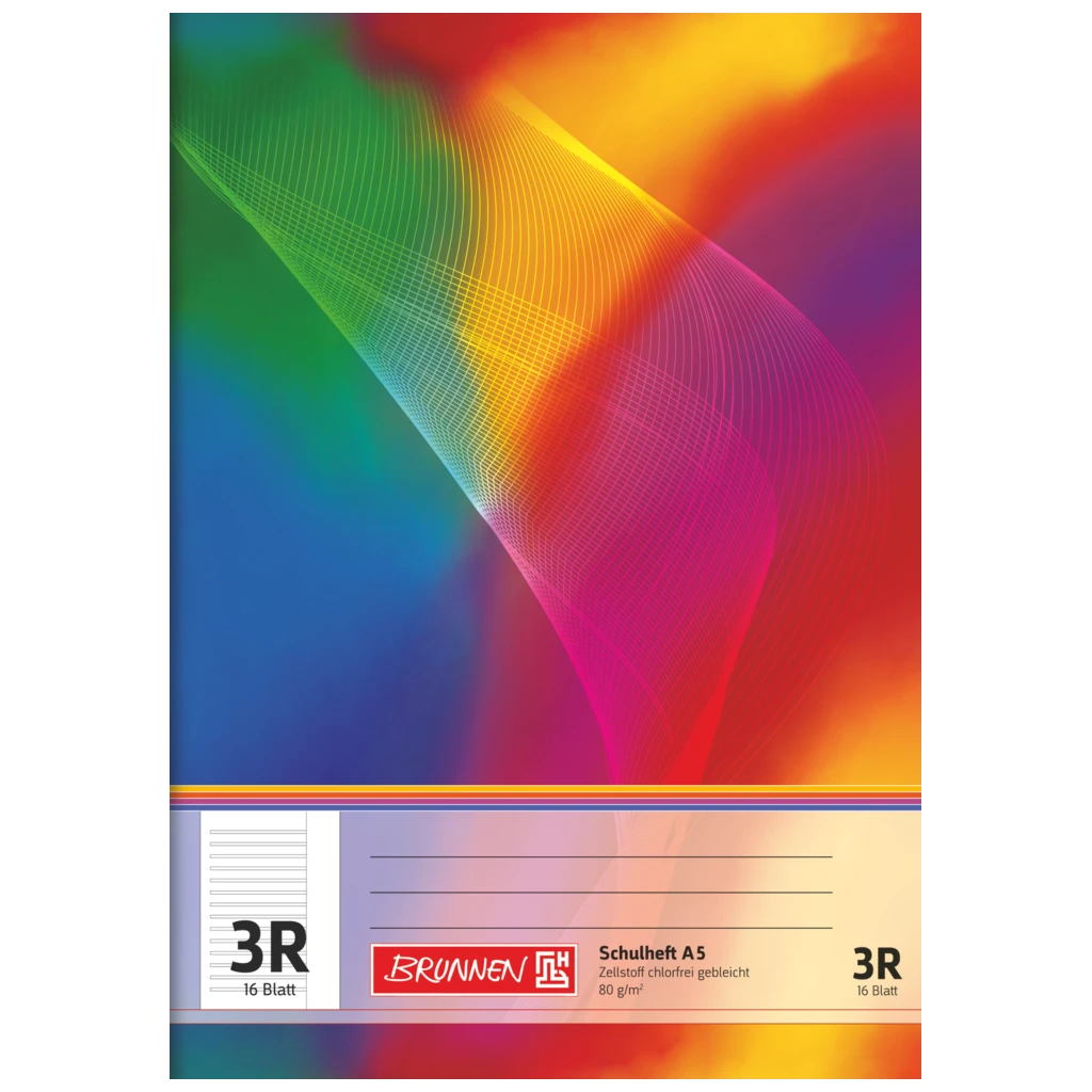 Schulheft | A5, Lineatur 3R, 16 Blatt, mehrfarbig