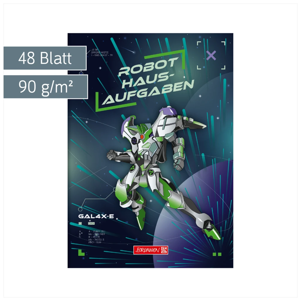 Hausaufgabenheft Robot Heroes | A5, 48 Blatt, dunkelblau/grün