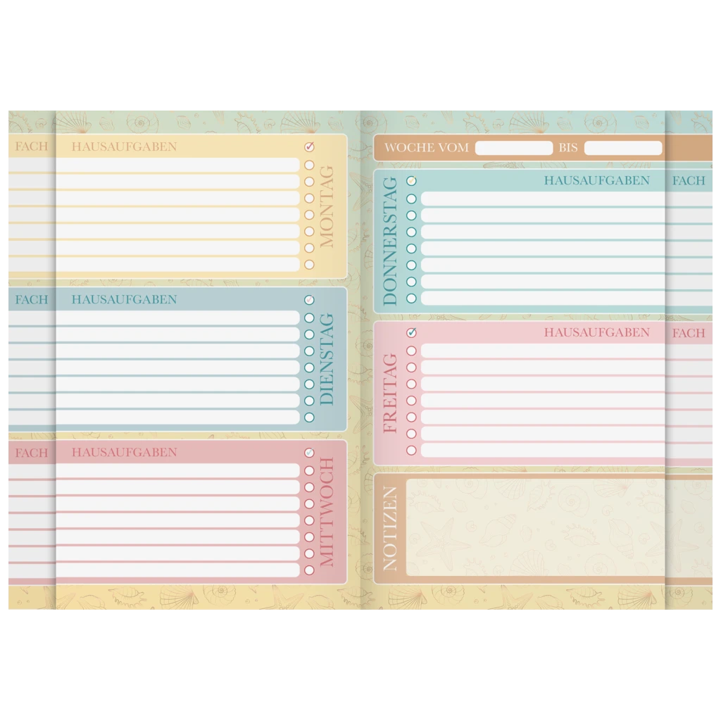 Hausaufgabenheft Sunny Ocean | A5, 48 Blatt, gold/mehrfarbig, pastell