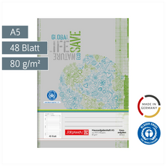 Hausaufgabenheft Recycling | A5, 48 Blatt, grün/grau